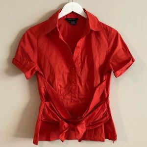 ETCETERA Women’s Orange Red Faux Wrap Button Up 🍊